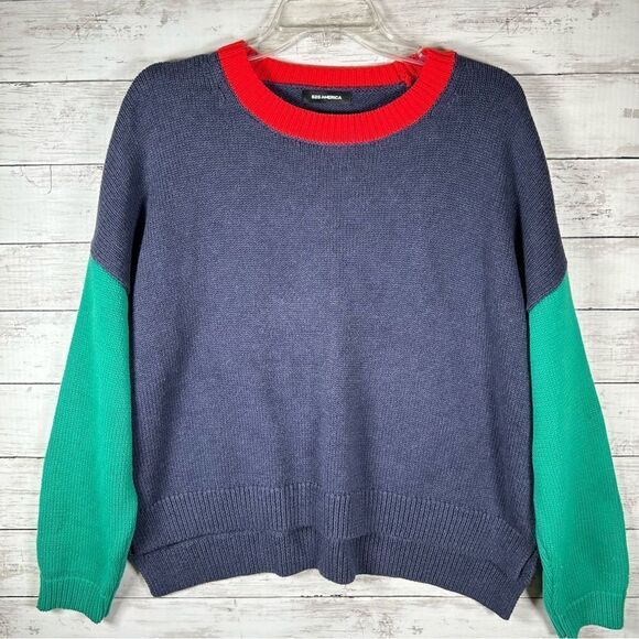 525 America Cotton Colorblock Boxy Knit Side Split Sweater L NEW - Picture 5 of 10